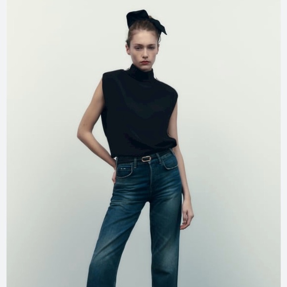 Zara Tops - Zara Black Shoulder Pads Top